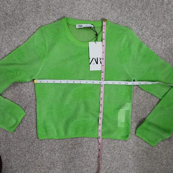 NWT Zara Long Sleeves Green Sheer Floral Top - Picture 9 of 11